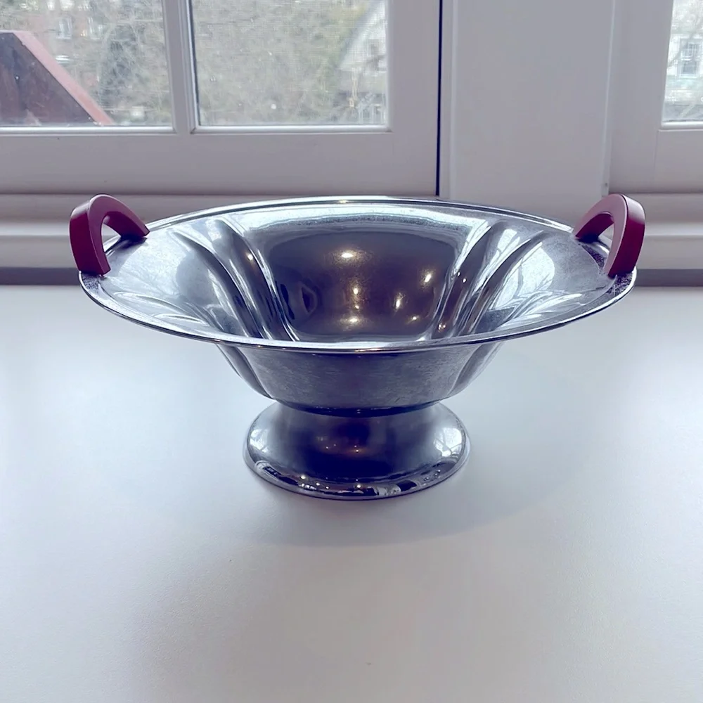 Vintage Art Deco Continental Silver Co Serving Bowl w/Red Bakelite handl…